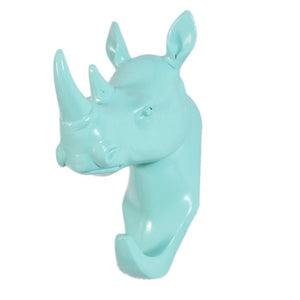 MagiDeal Rhinoceros Head Wall Mount Hanger Resin Coat Hat Hook Rustic 5 Colors - Sky Blue, 61112cm