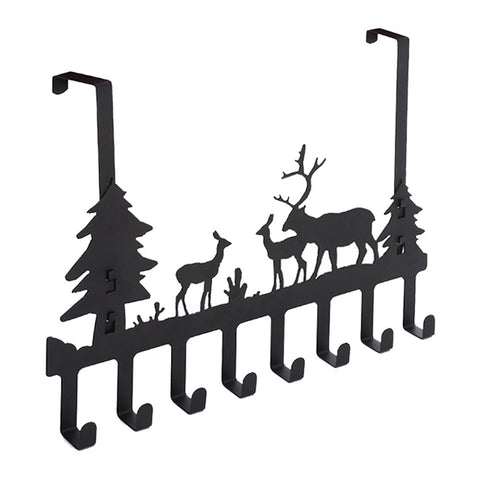 DIRUISHEN Over Door Hook Rack,Vintage Metal Deer Wall Hooks,Decorative Organizer Hooks for Clothes, Coat, Hat, Belt, Towels,Stylish Over Door Hanger for Home or Office Use (8 Hook,Black)