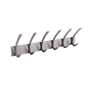 KES Coat Hook Rack/Rail with 6 Pronged Hooks Wall Mount Solid Metal, Brushed Nickel, A3062H6-2