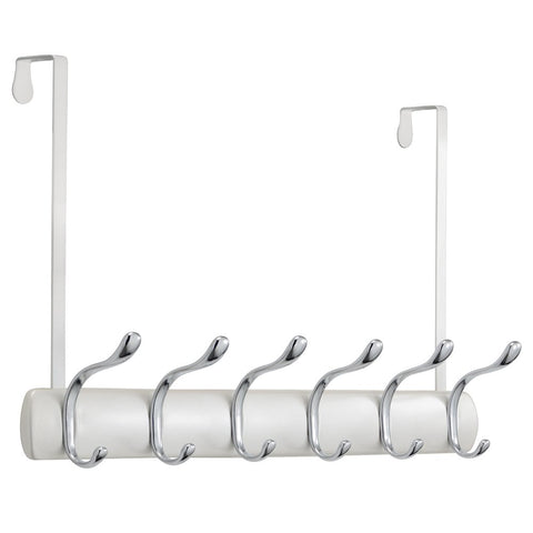 InterDesign Bruschia Over Door 6-Hook Rack, Pearl White/Chrome