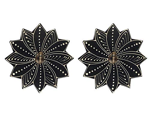 storeindya Metal Key Hooks for Wall 2 Packs Coat Hangers Wooden Flowers Scarf Belts Hats Holders Home Decoration Gifts (Set of 2-Mandala)