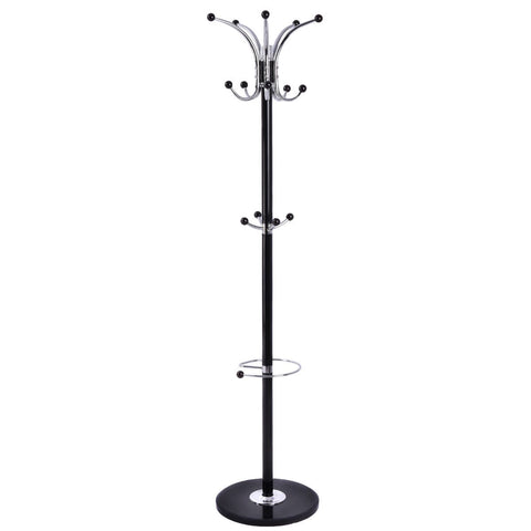 67"Metal Coat Rack Jacket Stand Tree Umbrella Holder Hanger Marble Base W/15 Hooks