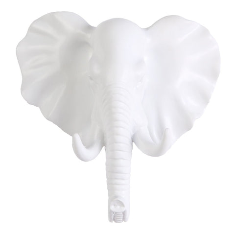 TraPal Elephant Head Single Decorative Coat Hook Wall Mounted Rustic Coat Rack Easy to Install Resin Animal Shape Clothes/Garment/Jacket Hanger (Elephant-White)
