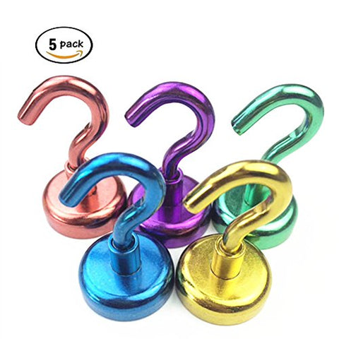 Frjjthchy Heavy Duty Magnetic Hooks Neodymium Magnet Hooks for Indoor Outdoor Use(Random Color) (5 Pack)