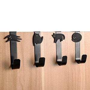 Pack of 4 Over the Door Red Face Cat Hook Hanger Draw Organizer for Home, Office & Closet Storage Black
