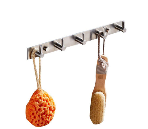 ELLO&ALLO Wall-Mounted Multifunctional Stainless Steel Coat Robe Key Hanger Rack Hooks Bathroom Kitchen,Brushed Finish