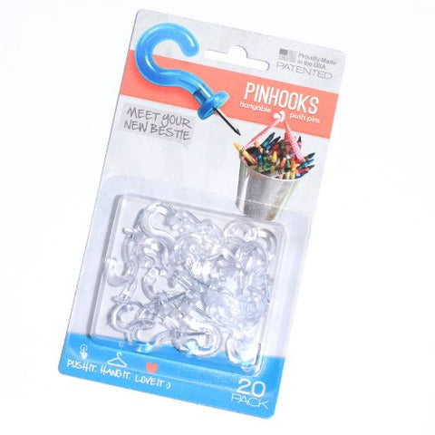 Pinhooks 20-Pack Klear Kindness Push Pin Wall Hooks, Transparent