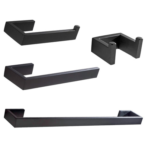 Aothpher 4 Piece Sets Bathroom Accessories SUS 304 Stainless Steel Including Towel Bar Coat Robe Hook Toilet Paper Roll Holder Towel Ring Holder Contemporary Square Style Wall Mounted, Matte Black