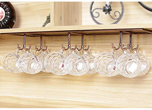 Qianniu Retro Creative Under Cabinet 12 Hook Shelf, Mugs Coffee Cups Wine Glasses Storage Drying Rack, Cabinet Hanging Shelves, Organizer for Ties and Belts, Upside Down Wine Glass Holder (Bronze)