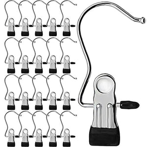 YCLOVE 20 Pack Laundry Hook Boot Clips Hanger Clips Hold Hanging Clothes Pins Hooks Portable Stainless Steel Home Travel Hangers Clips Heavy Duty Closet Organizer Hangers Pants Shoes Towel Socks Hats