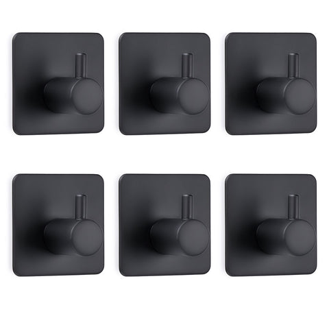 Sumnacon Stainless Steel Coat Towel Hooks, 3M Self Adhesive Closets Clothes Key Rack, 6 Pack Heavy Duty Contemporary Utility Hook for Bathroom Kitchen Bedroom Office, Matte Black Finish