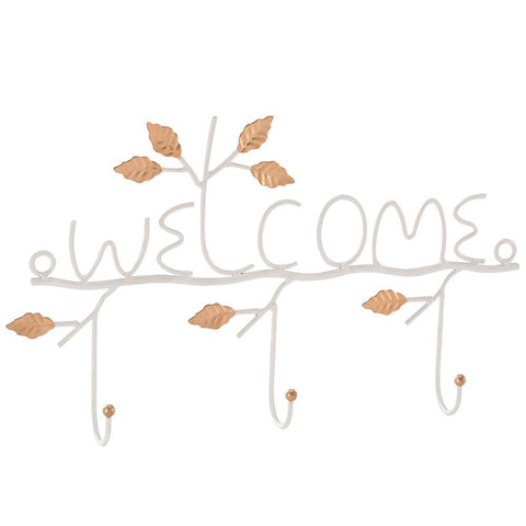 Ikee Design Welcome Metal Wall Mounted Coat Rack/Key Hooks Entryway Organizer/Wall Hanger/Hanger Hooks Coats, Hats, Scarves, Clothing, Towels, Key Jewelry (White 3 Hooks)