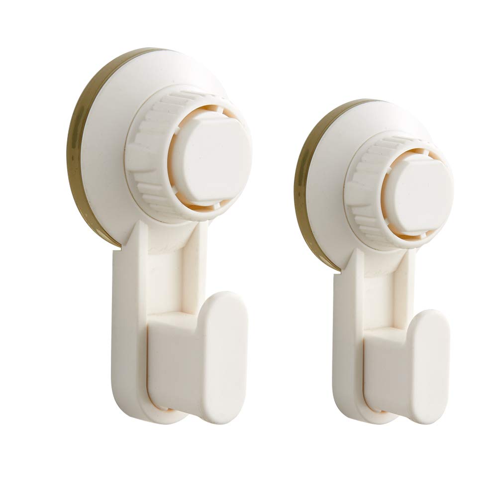 Powerful Bathroom Hook with Suction Cup Holder Removable Shower Rack Home Kitchen Organizer for Towel, Bath robe, Coat, Loofah White Holder and Hanger by BLISSPORTE (2 Pack)