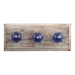 Indianshelf Handmade 3 Artistic Vintage Blue Wooden Cobalt Melon Key Hooks Hangers/Key Holder for Wall