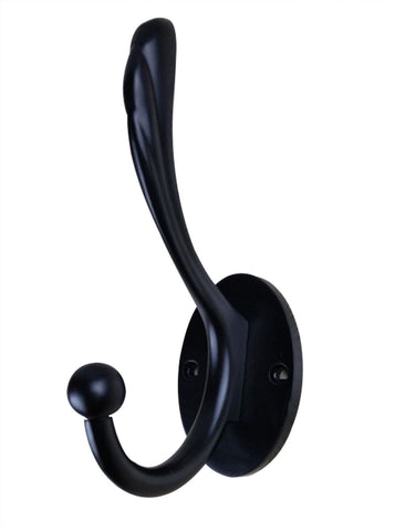 TSJ 4 Pack Decorative Double Prong Scroll Coat Hooks Black Wall Mount (Screws Included) Hat Hook Hanger Ball End Closet Door Wall Hanging