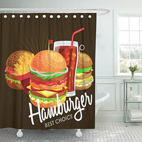 Emvency Shower Curtain Tasty Burgers Grilled Beef and Fresh Vegetables Dressed Sauce Shower Curtains Sets with Hooks 72 x 72 Inches Waterproof Polyester Fabric