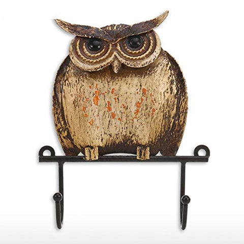 BetterHomePlus Metal Wall Hanger Organizer Iron Owl Bird 2 Hooks Coat Hat Scarf Key Holder Door Hallway Home Decoration