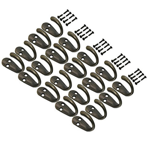 Gutapo 20pcs Vintage Retro Bronze Hooks Door Wall Closet Mounted Single Hook Hangers with 46pcs Screws