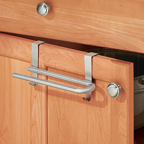 mDesign Over-the-Cabinet Curved Kitchen Dish Towel Bar Holder - 8", Brushed Stainless Steel