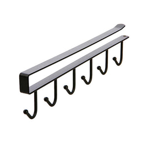 Hofumix Cabinet Hooks Hooks Under Shelf Stainless Steel Utensil Hanging Rack Hanger 6 Hooks Organizer Rack Hanging Clapboard Shelf (1 Pack) (Black)