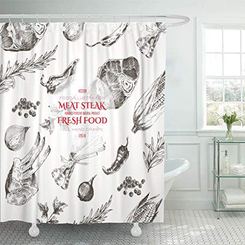 Emvency Shower Curtain Beef Meat Steak Designer Food for Corporate Identity Pork Shower Curtain 60 x 72 Inches Shower Curtain with Plastic Hooks