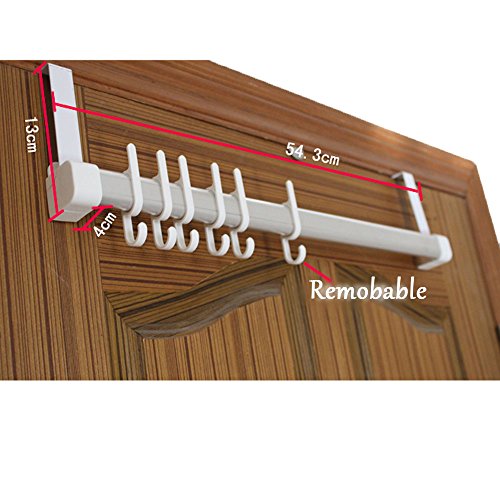 Over the Door Organizer Hooks for Coats, Hats, Robes, Towels (6 Hook)- Remobable