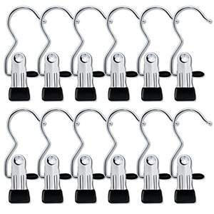 IPOW 12 PCS Portable Laundry Hook Hanging Clothes Pins Stainless Steel Travel Home Clothing Boot Hanger Hold Clips