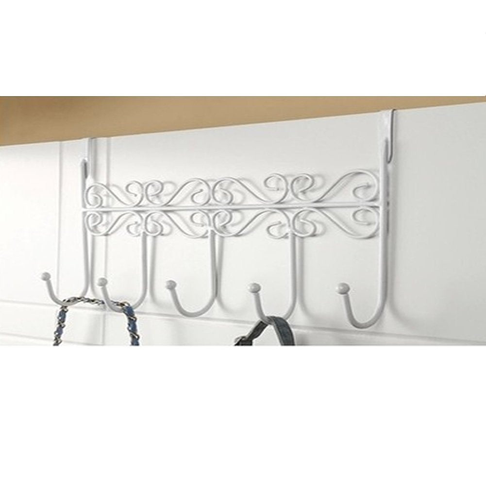 Wrisky Hat Clothes Coat Towel Bag Over Door Bathroom 5 Hooks Hanger Hanging Rack Holder (White)