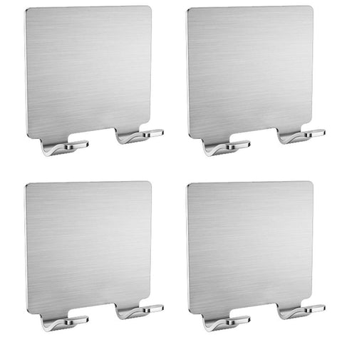 4 Pcs Nail Free Adhesive Hooks for Home Use, 304 Stainless Steel Ultra Strong Waterproof Hanger/Heavy Duty Wall Mounted Hook for Kitchen, Bathroom, Robe, Coat, Towel, Keys, Bags, Lights, Calendars