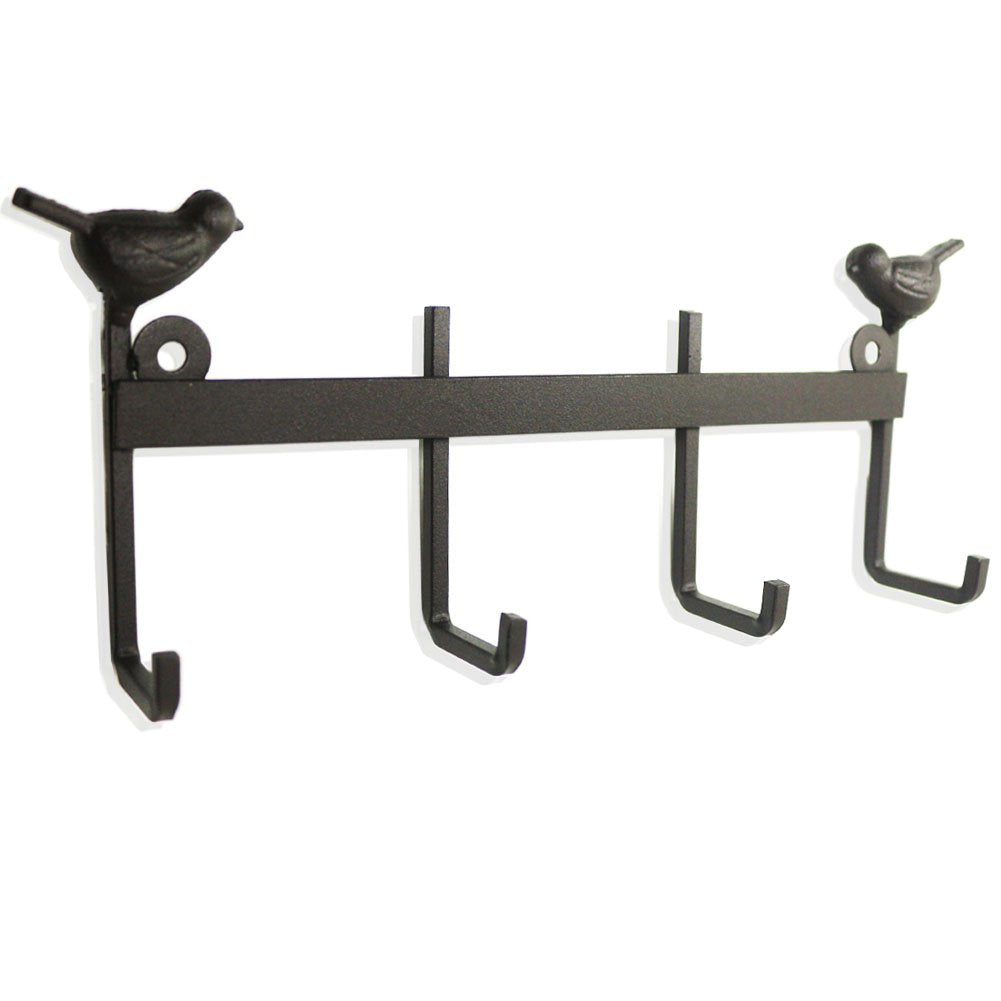 Vintage Rustic Cast Iron Bird Wall Coat Hook Coat Rack, 4 hooks, Decorative Wall Mounted Antique Shabby Chic Metal Coat Hooks Hanger, Key Hook Key Rack, Bath Room Towel Wall Hook Hanger
