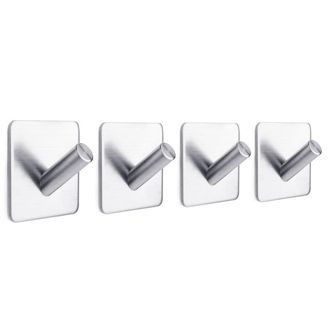 U2SKIIN 3M Self Adhesive Hooks,304 Stainless Steel Coat Hook Home Multi-purpose Wall Mounted Self Adhesive Clothes Towel Hooks - 4 pieces
