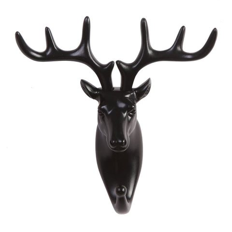 TraPal Deer Head Single Decorative Coat Hook Wall Mounted Rustic Coat Rack Easy to Install Resin Animal Shape Clothes/Garment/Jacket Hanger (Deer-Black)