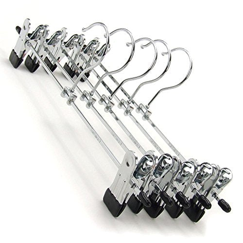 Kanggest Stainless Steel Clothes Hangers with Adjustable Clips Non-Slip Hanger for Skirts, Jeans, Slacks, Pants, 11.2" Wide(10-Pack)