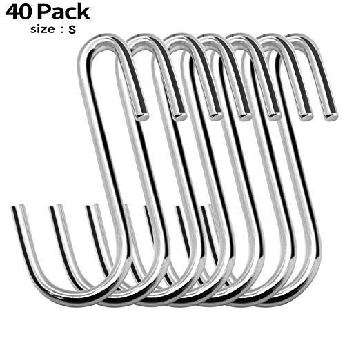 40 Pack Heavy Duty S Hooks Stainless Steel S Shaped Hooks Hanging Hangers for Kitchenware Spoons Pans Pots Utensils Clothes Bags Towers Tools Plants (Silver)