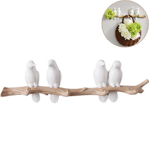 WINGOFFLY Decorative Birds On Tree Branch Wall Mounted Coat Hanger for Coats/Hats/Keys/Towels(Four Birds)