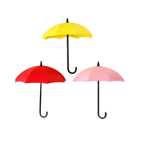 HEART SPEAKER 3Pcs Colorful Umbrella Wall Hook Key Hanging Hair Pin Holder Decorative