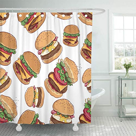 Emvency Shower Curtain White American Cheese Burger Egg in Using Coloring Sketch Shower Curtains Sets with Hooks 72 x 78 Inches Waterproof Polyester Fabric