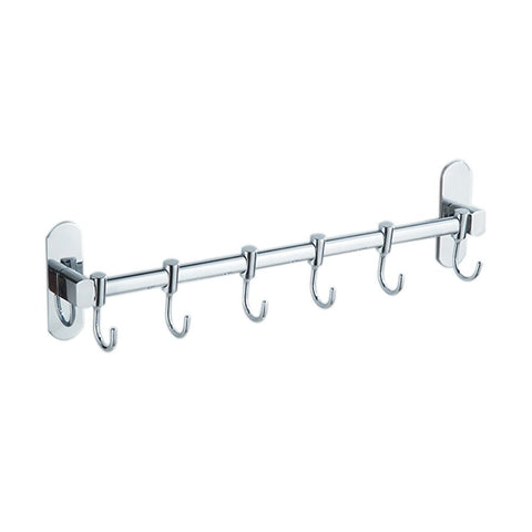 Kitchen Rail Rack Wall Mounted Utensil Hanging Rack Stainless Steel Bathroom Towel Hooks for Kitchen Tools, Coat, Hat(6 Sliding Hooks)