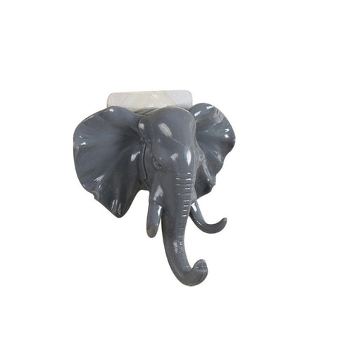 TIFENNY Elephant Head Self Adhesive Wall Door Bathroom Hook Hanger Bag Keys Sticky Holder (Gray)