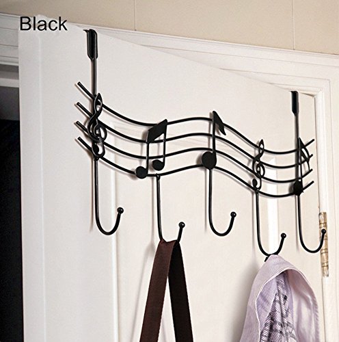 TESOON Door 5 Hook Rack Decorative Hanger for Hanging Clothes Coat Hat Belt Black