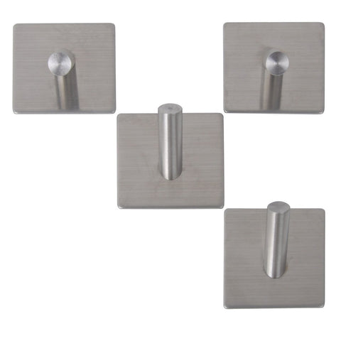 3M Self Adhesive Coat Hooks, Agile-Shop Heavy Duty 304 Stainless Steel Decorative Sticky Wall Mounted Hook Hats Keys Hooks for Bathroom Kitchen, Brushed Finish (4 pcs Single Hook)