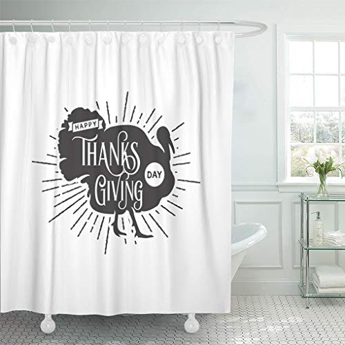 Emvency Shower Curtain Black Abstract Turkey and Happy Thanks Giving Lettering Orange Animal Shower Curtains Sets with Hooks 72 x 72 Inches Waterproof Polyester Fabric