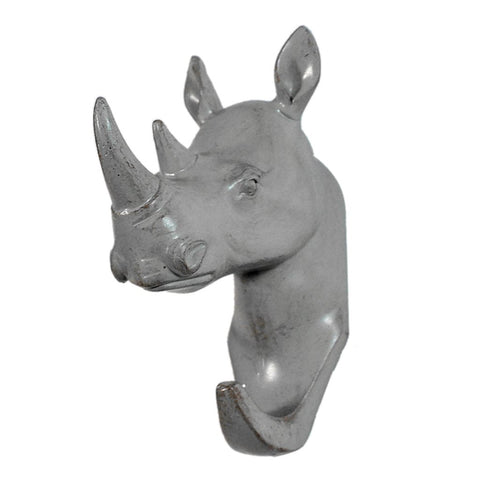 MagiDeal Rhinoceros Head Wall Mount Hanger Resin Coat Hat Hook Rustic 5 Colors - Grey, 61112cm