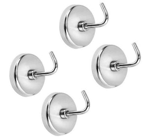 4-Piece Extra-Strong Magnetic Hook Set - 8 Lb Capacity Quality Chrome Plated For Tools, Keys. Towels, Utensils