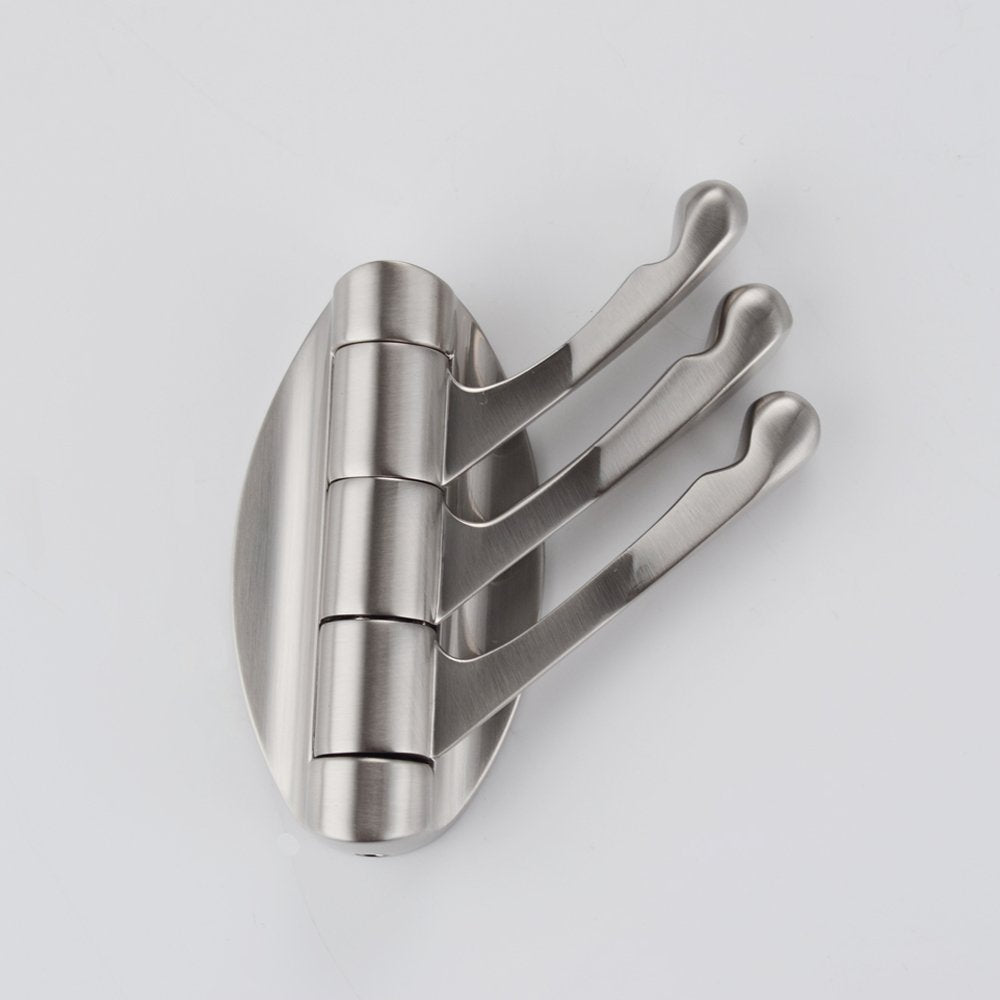 Comfort's Home RH7061 Triple Hook Robe Hook with Pivoting Hook Design, Brushed Nickel