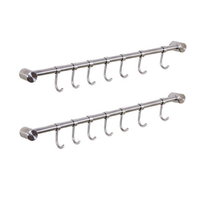 eForwish Kitchen Utensil Racks Rail Wall Mounted Utensil Hooks Rack Stainless Steel Hanger Hooks for Kitchen Tools Pot Towel (7 Hooks,2 Packs)