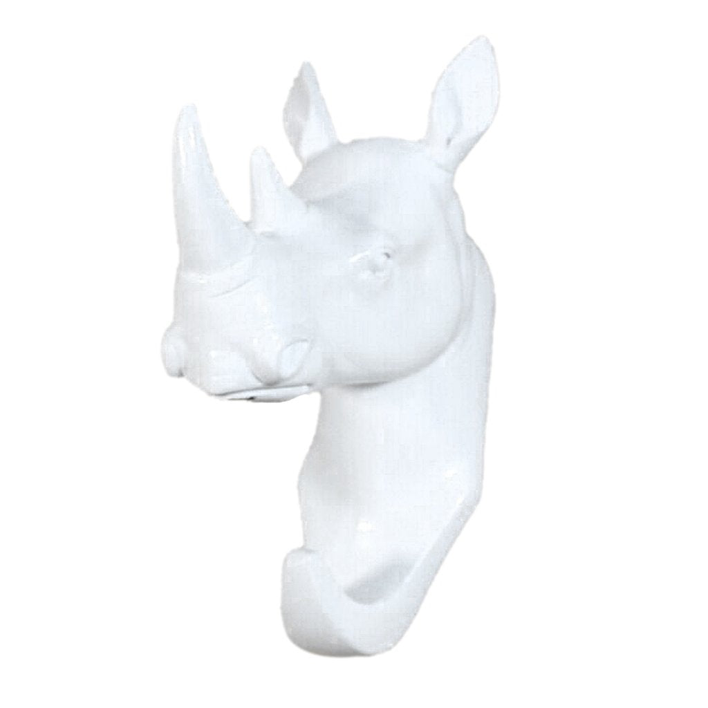 Rhinoceros Head Wall Mount Hanger Resin Coat Hat Hook Rustic 5 Colors - White, 6*11*12cm