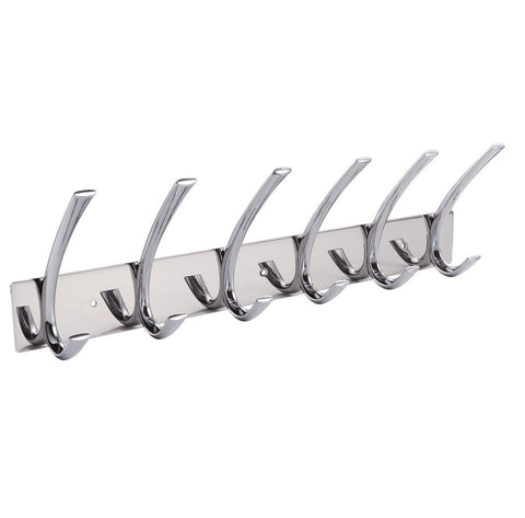 KES A3062H6 Coat Hook Rack/Rail with 6 Pronged Hooks Wall Mount Solid Metal, Polished Chrome