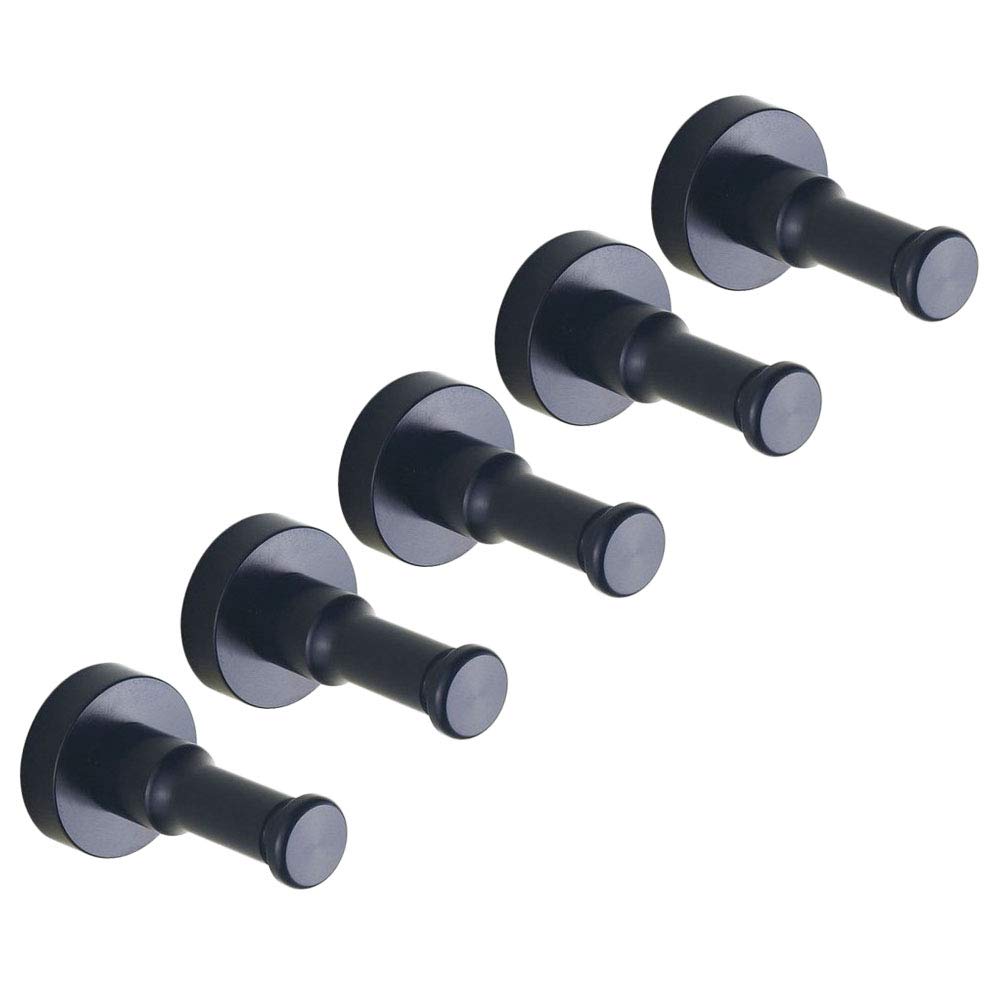 eForwish Solid Aluminum Garage Storage Organizer Hook Bathroom Toilet Single Robe Towel Coat Hook Kitchen Utensil Utility Hanger Heavy Duty Wall Mount (Black) 5 Pcs