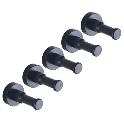 eForwish Solid Aluminum Garage Storage Organizer Hook Bathroom Toilet Single Robe Towel Coat Hook Kitchen Utensil Utility Hanger Heavy Duty Wall Mount (Black) 5 Pcs